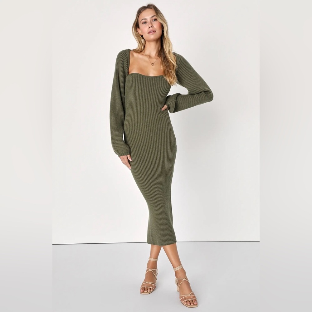 Lulu’s Olive Green Two Piece Ribbed Sweater Dress